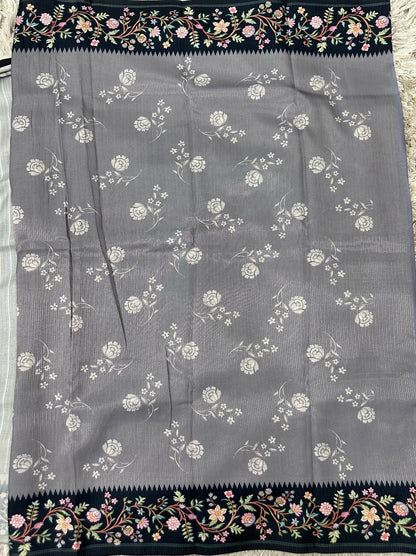 Fancy Soft Tussure Saree with Floral Border Saree