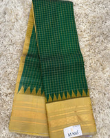 Gadwal Pattu Green Saree with Thread Checks