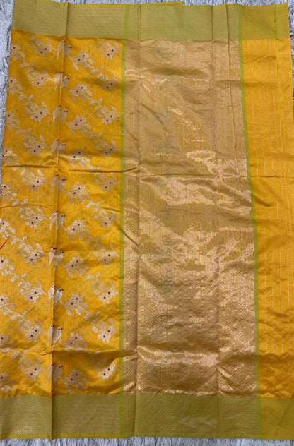 Yellow Allover Chanderi pattu saree