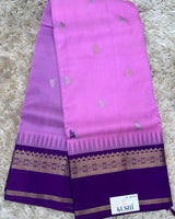 Pink with Purple Gap Border Venkatgiri Pattu Saree