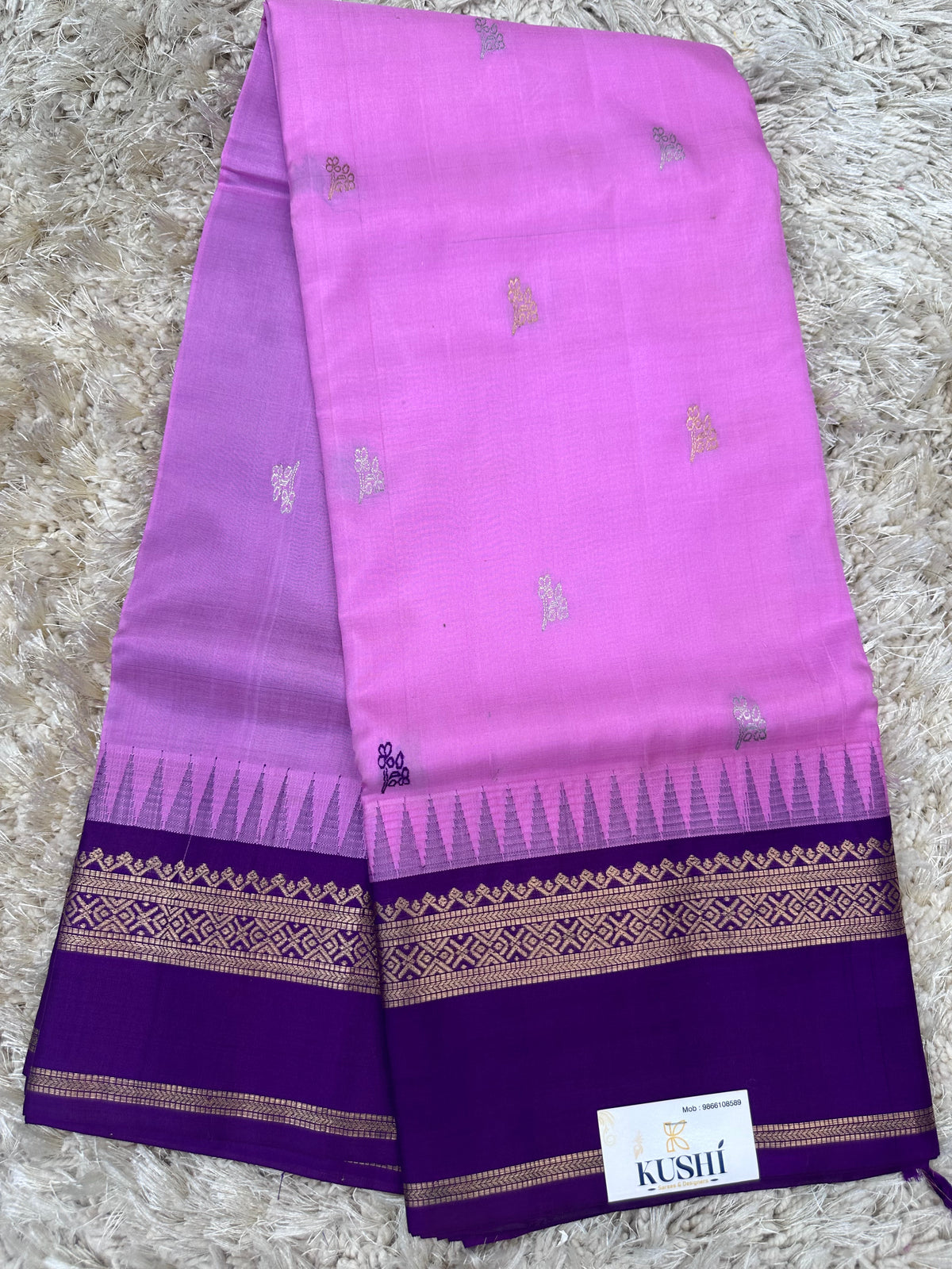 Pink with Purple Gap Border Venkatgiri Pattu Saree