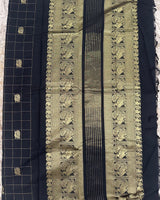 Black Checks Kanchi Wotton Saree with Rich Pallu