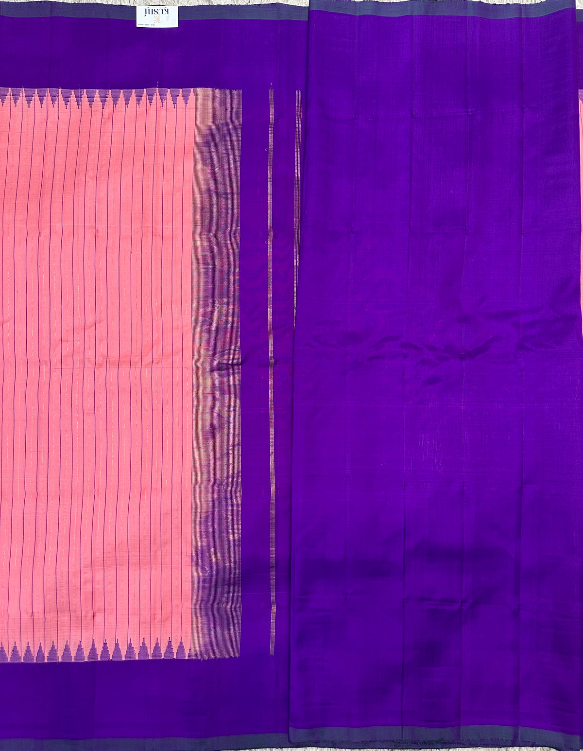 Gadwal pattu plain border saree with temple
