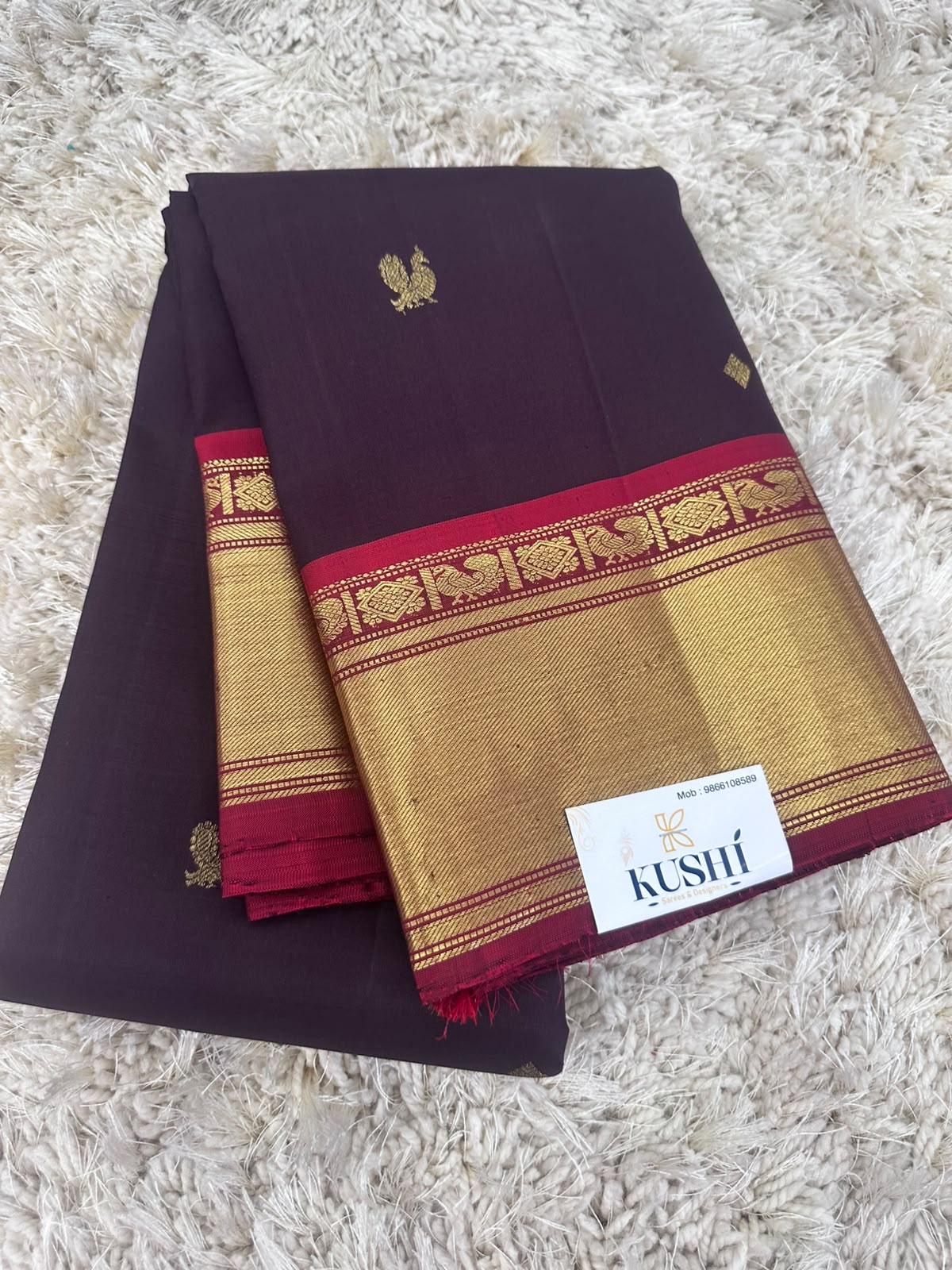 Brown with red kanjivaram pattu saree