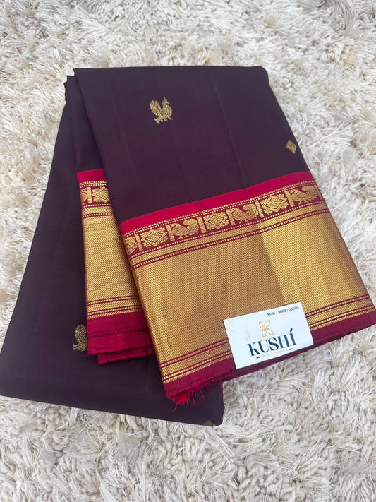 Brown with red kanjivaram pattu saree