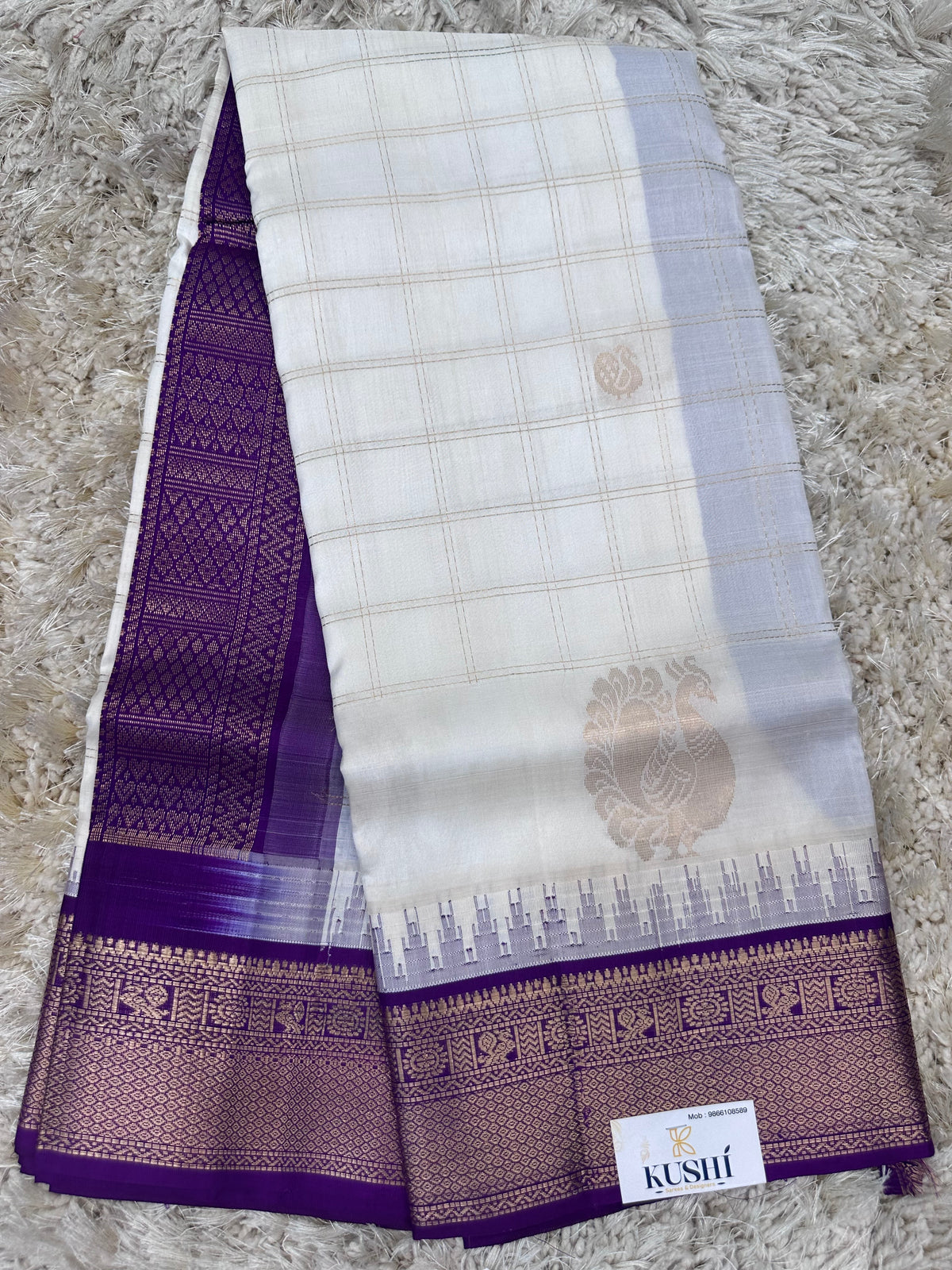 Cream Venkatgiri Pattu Saree with Checks