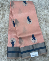 Peach Chanderi pattu saree with Kanchi border