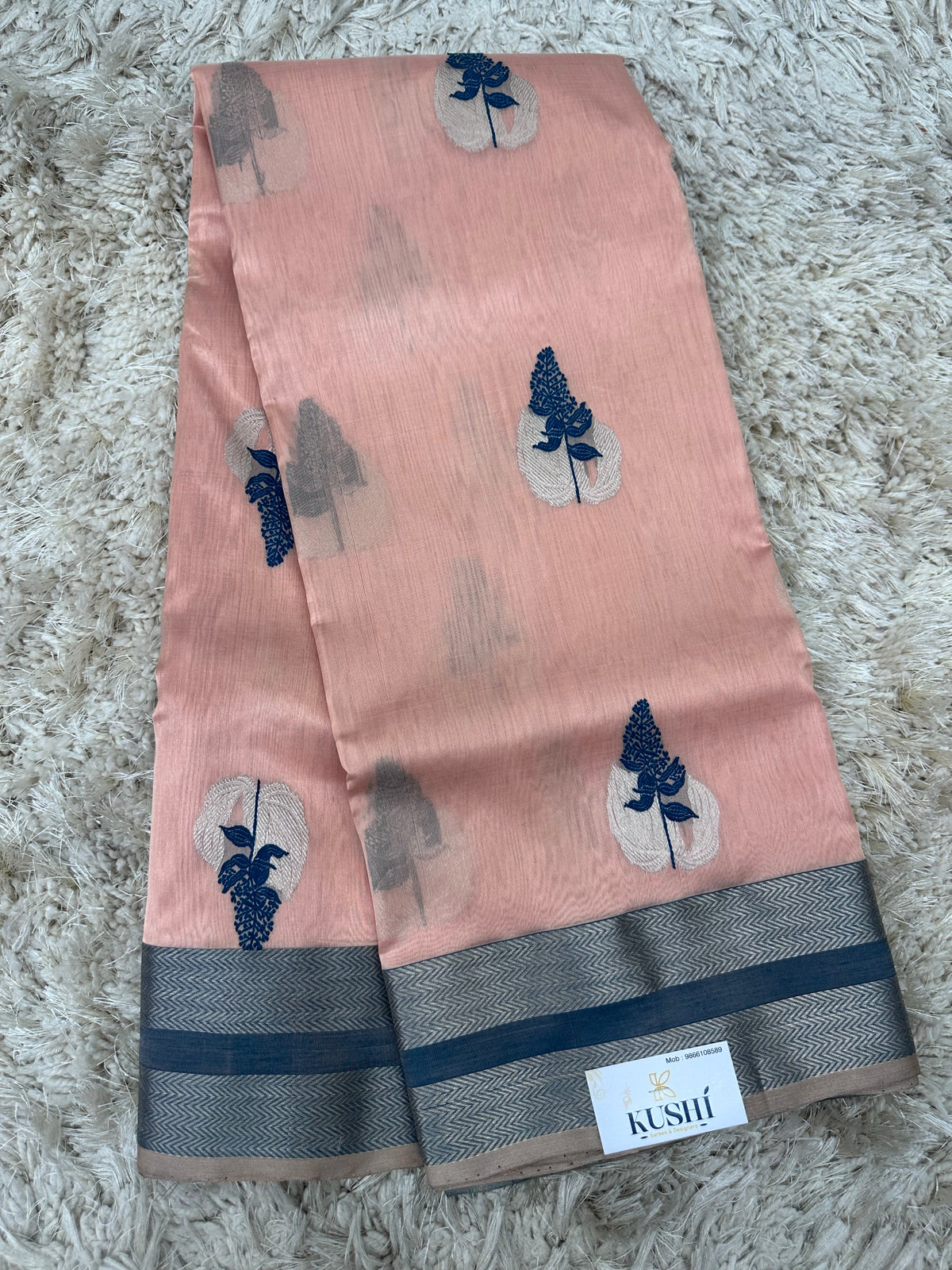 Peach Chanderi pattu saree with Kanchi border
