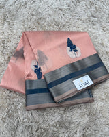 Peach Chanderi pattu saree with Kanchi border
