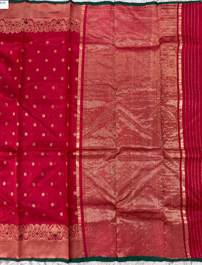 Red Chanderi pattu saree