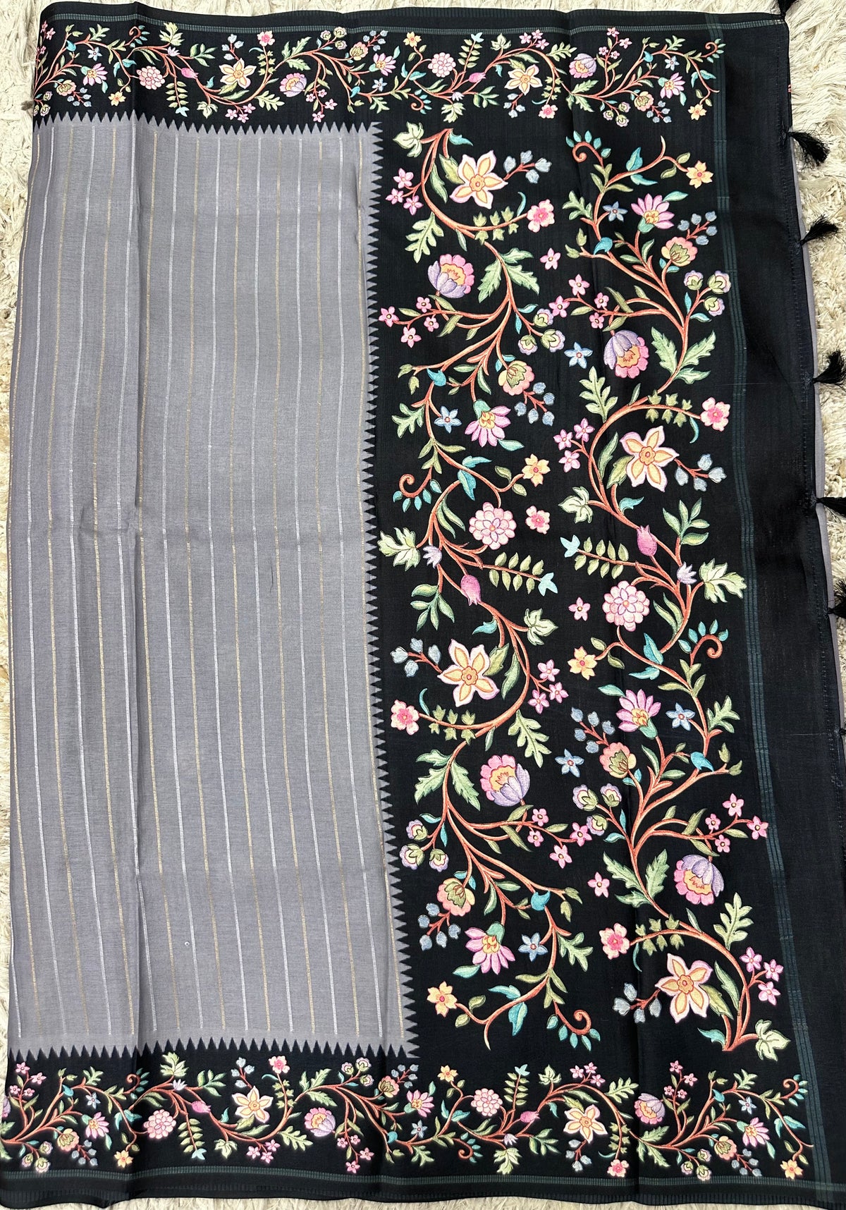 Fancy Soft Tussure Saree with Floral Border Saree