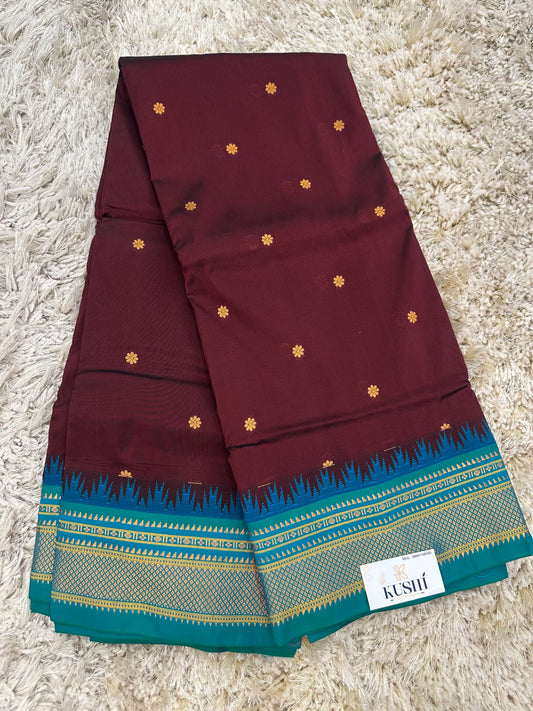 Ilkal pattu small buta with temple Border saree