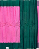 Pink checks with green plain border Gadwal pattu saree