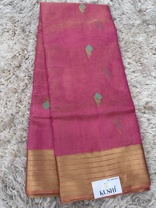 Pink Chanderi Tissue Pattu Saree with Kanchi Border