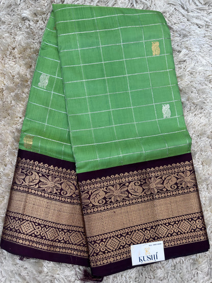 Green Checks Venkatgiri Pattu Saree
