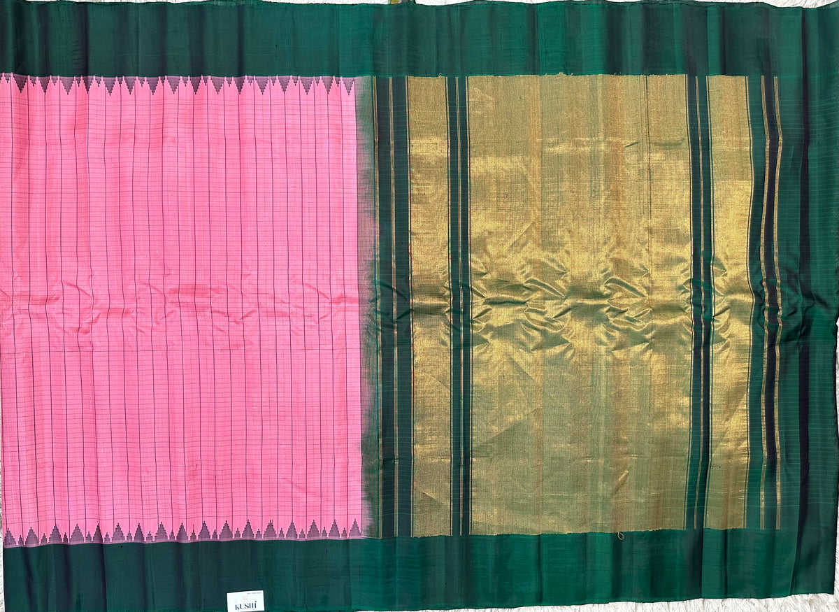 Pink with green Gadwal pattu saree