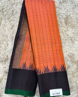Gadwal pattu checks with plain temple border saree