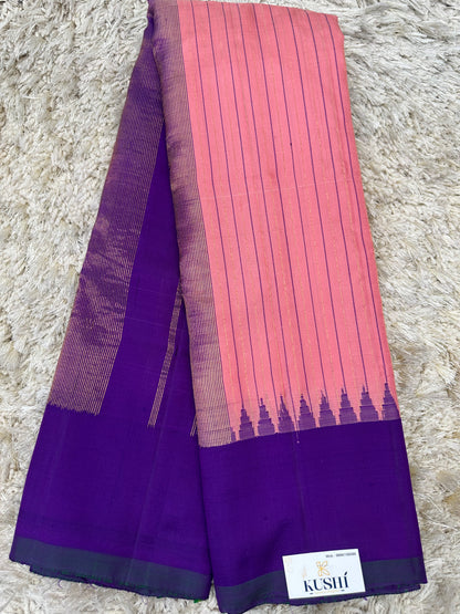 Gadwal pattu plain border saree with temple