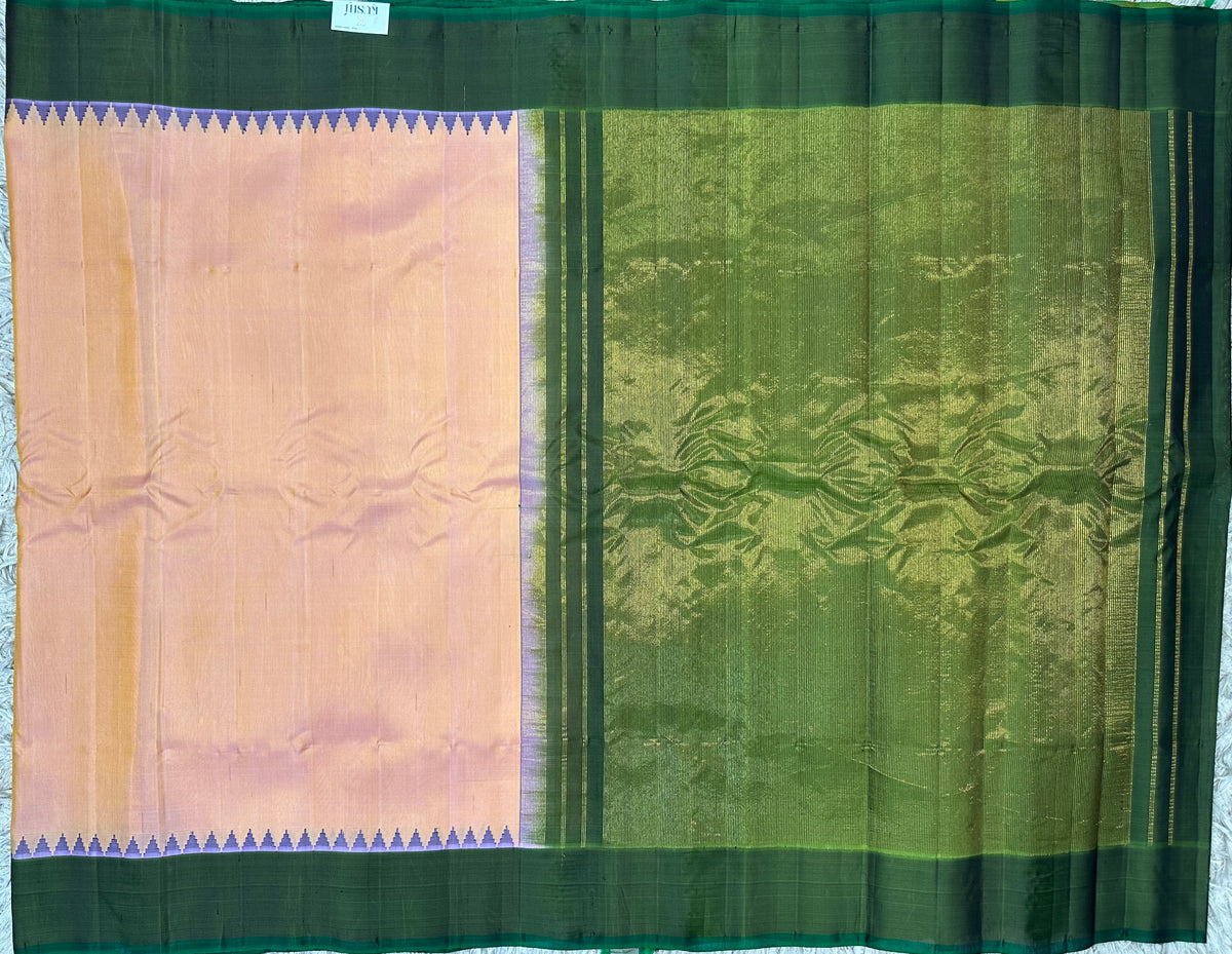Gadwal pattu plain saree with contrast temple border saree