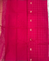 Pink Checks Kanchi Cotton Saree with Rich Pallu