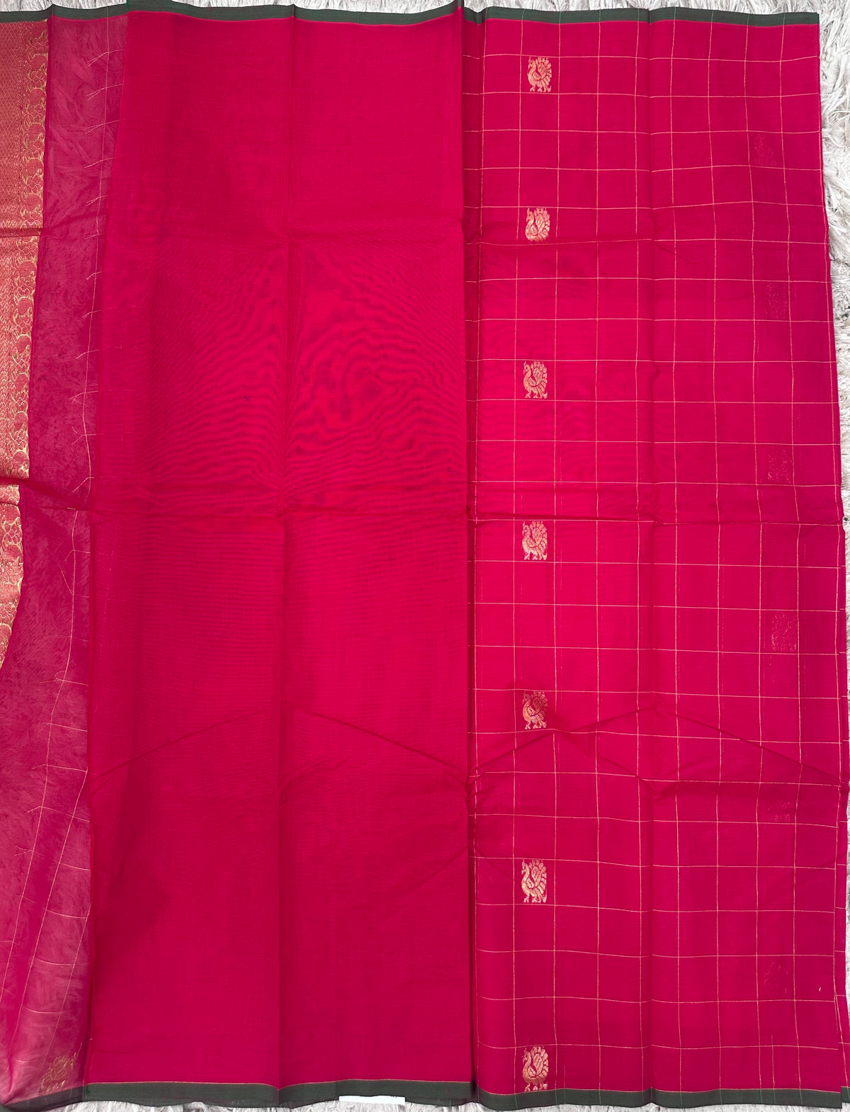 Pink Checks Kanchi Cotton Saree with Rich Pallu