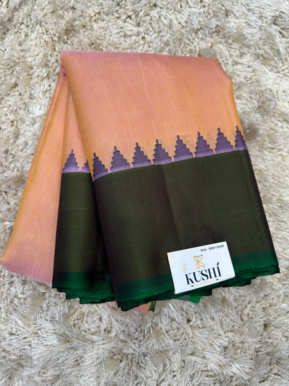 Gadwal pattu plain saree with contrast temple border saree