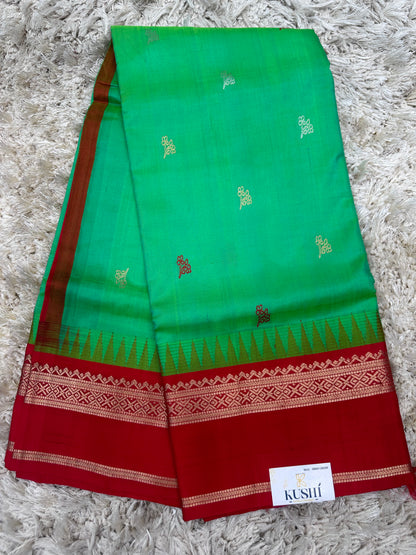 Green with Red Venkatgiri Pattu Gap Border Saree