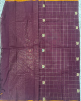 Brown Checks Kanchi Cotton Saree with Rich Pallu