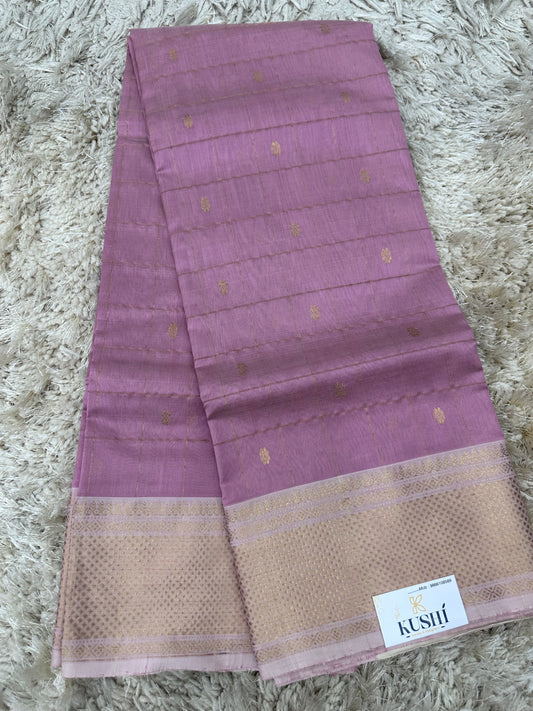 Dark onion pink Chanderi pattu saree with checks buta