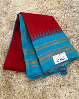 Gadwal Pattu Red Plain Saree  with Gap Border 