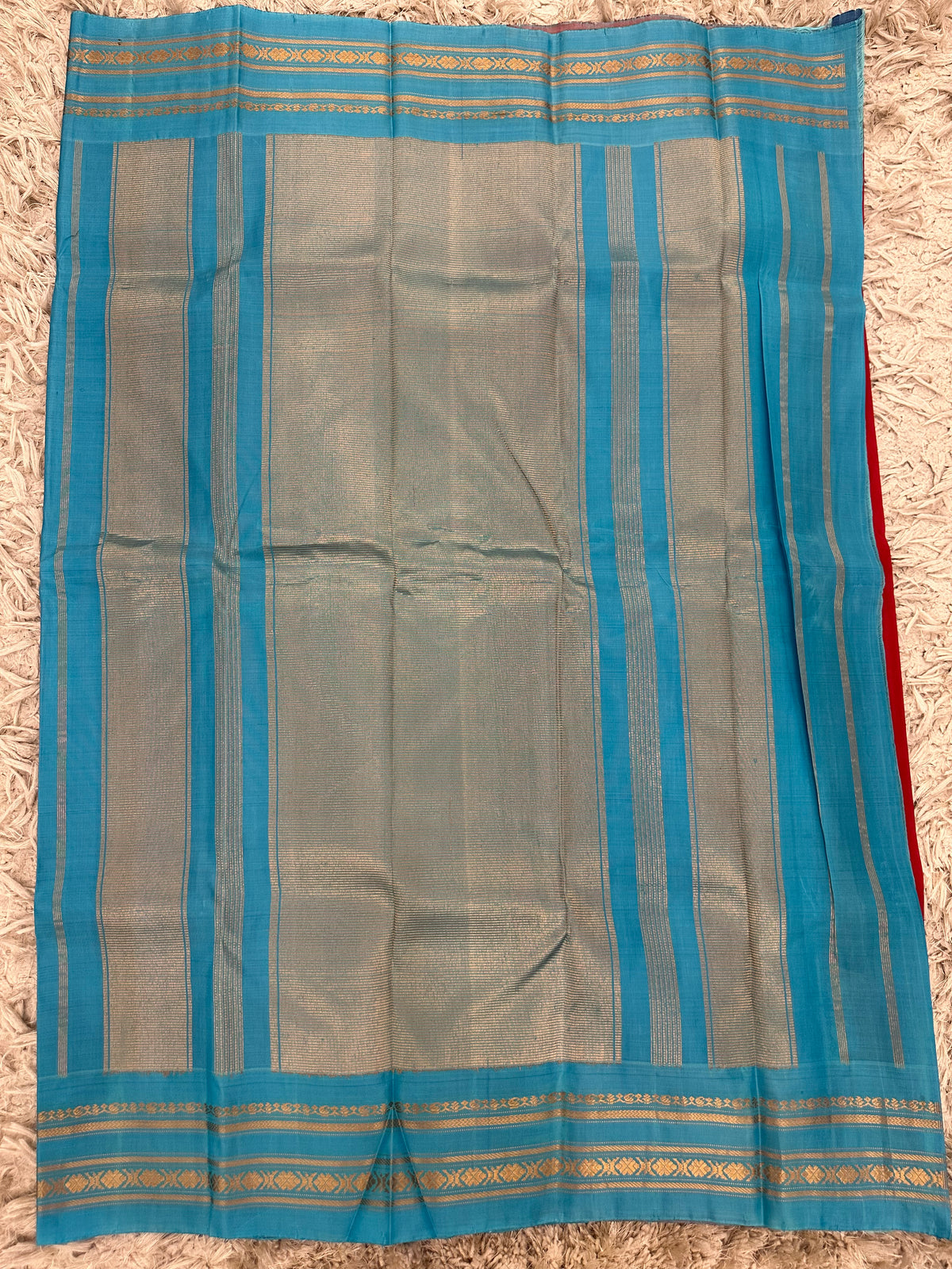 Gadwal Pattu Red Plain Saree  with Gap Border 