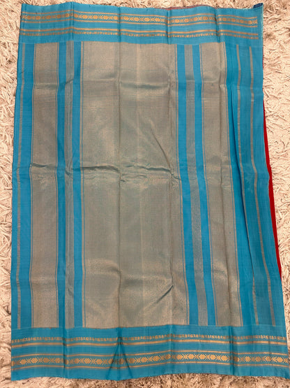 Gadwal Pattu Red Plain Saree  with Gap Border 