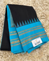 Gadwal pattu black plain saree with gap border 