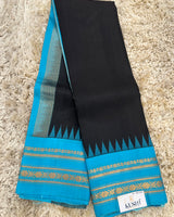 Gadwal pattu black plain saree with gap border 
