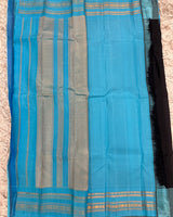 Gadwal pattu black plain saree with gap border 